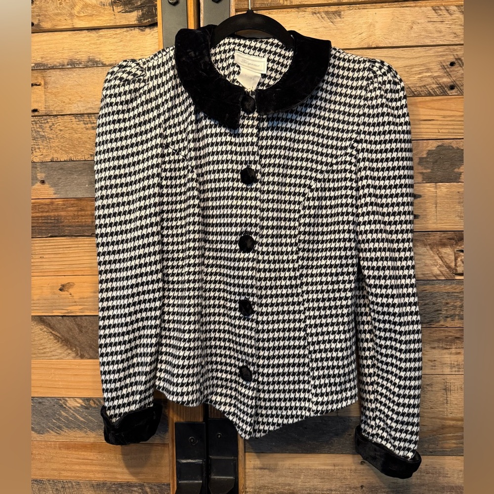 Eloquence Vintage Houndstooth‎ Blazer Velvet Detail
